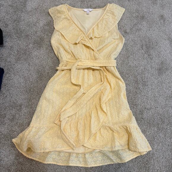 LC Lauren Conrad small eyelet faux wrap ruffle belted dress D4 2411 - Picture 10 of 12